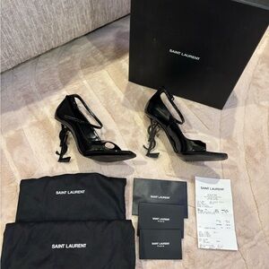 Saint Laurent 110mm Opyum YSL Patent Leather Sandals with Black